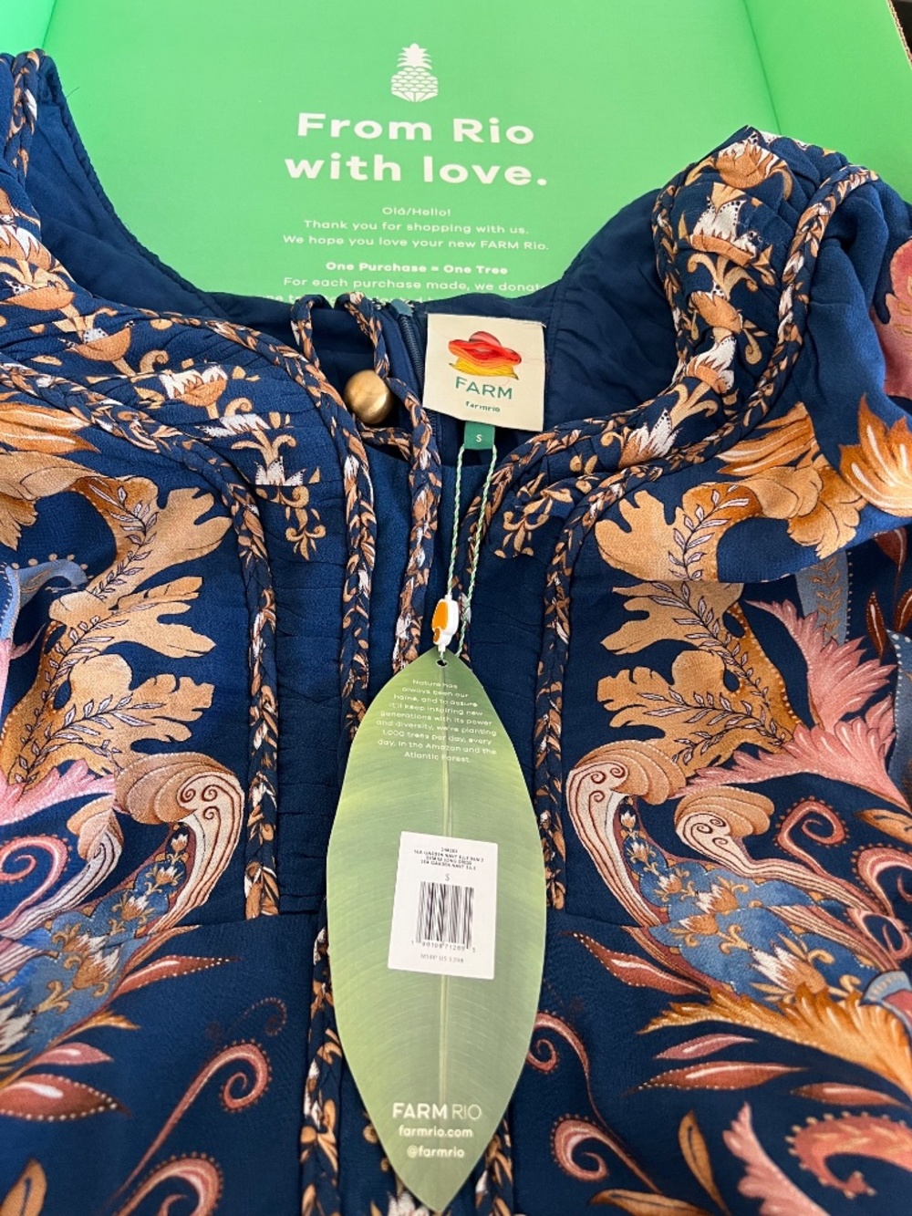 Farm Rio Navy Blue Sea Garden Braid Details Maxi Dress - NWT in Original Box - Picture 11 of 12